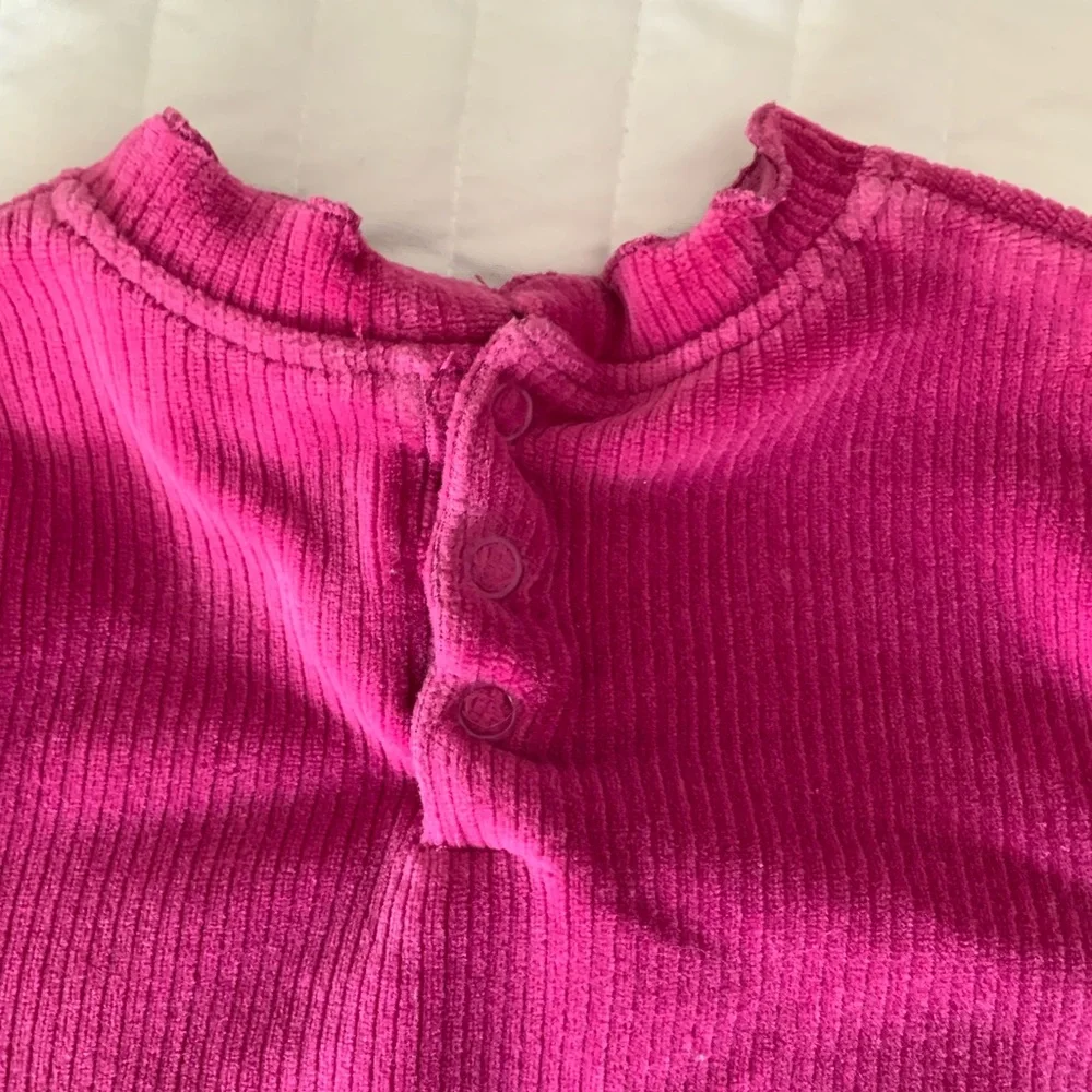Vintage Children's Place Velour Set Girls 24M Pink Top Pants Ribbed Ruffle Y2K